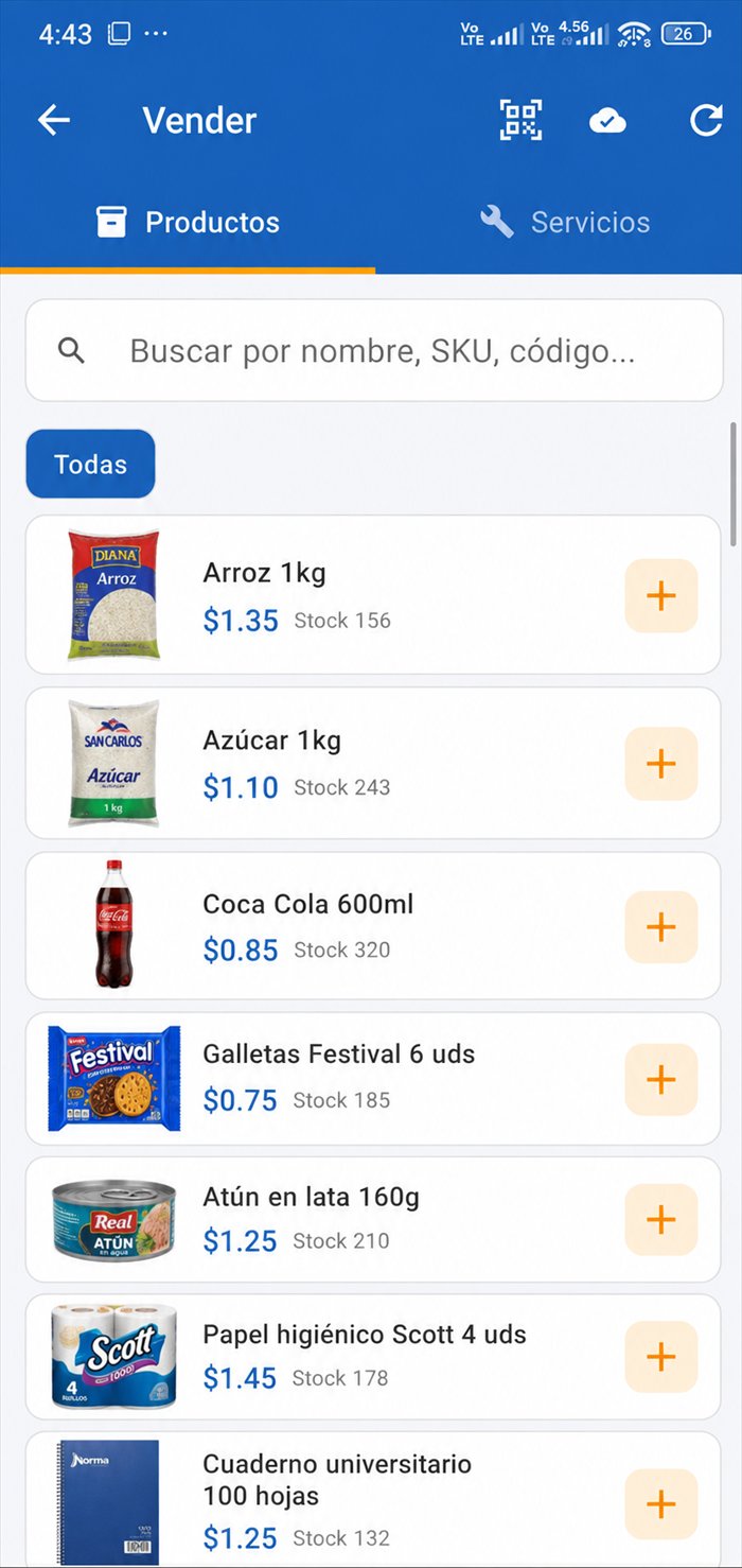 Pantalla de venta de Clouget Móvil POS con la lista de productos